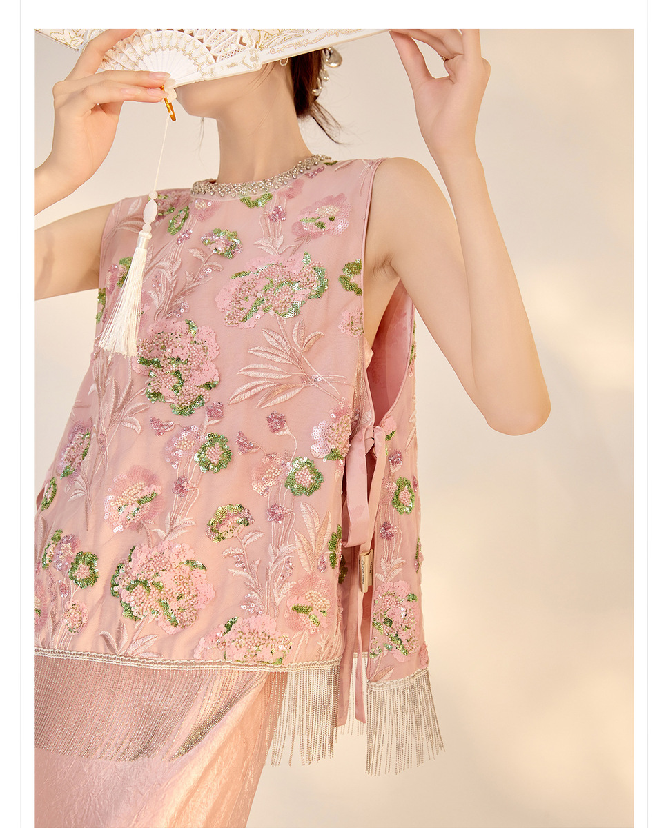 Áo vest nữ không tay thêu nổi bật cổ tròn đính đá phối khóa kéo — Phấn phủ Peach Mist (giao hàng trong 7 ngày), Phấn phủ Peach Mist (giao ngay trong ngày)