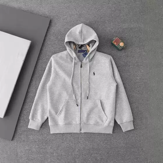 Cross-border Raffy Pony Logo Zipper Hoodie, Trendy Men's Pure Cotton Heavyweight Embroidered Sweatshirt