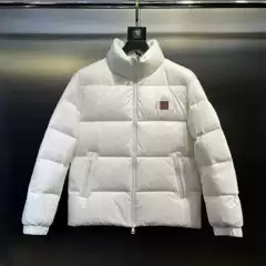 Moncler Large Logo down Jacket for Men and Women, Couple's Warm Solid Color Workwear Coat, White Duck Down, Logo Patch Style, Stand Collar