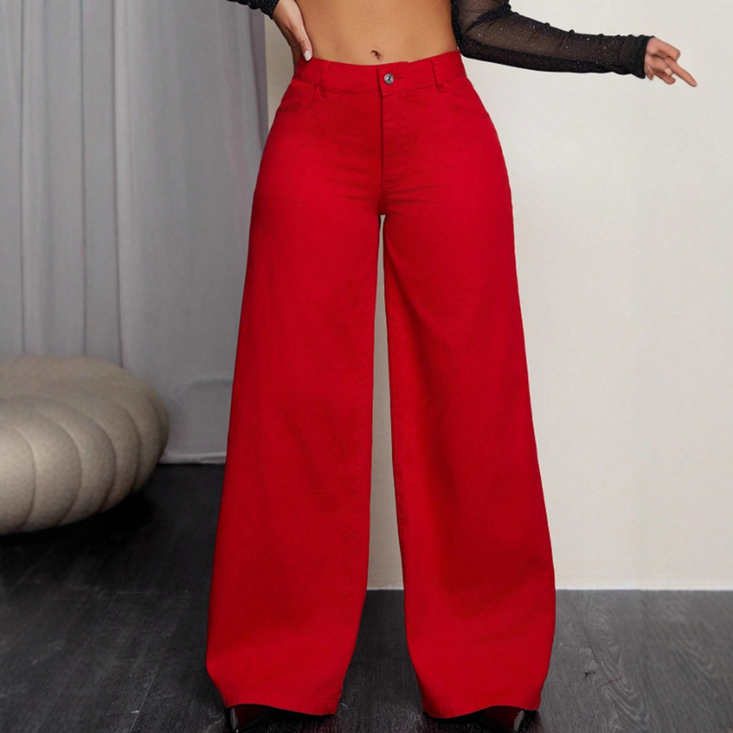 High Waisted Loose Fit Denim Trousers Casual Style Comfortable Fabric Versatile for Everyday Wear Wholesale Available