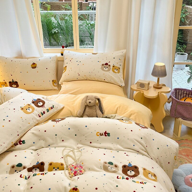 Class A winter milk velvet four-piece set small fresh bedding sheets double-sided fleece-lined thick quilt cover three-piece set