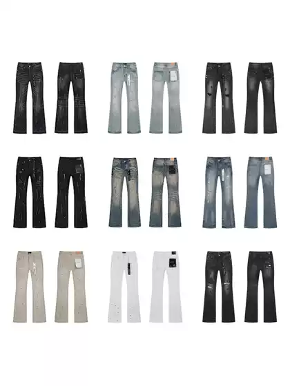 Cross-Border Exclusive Foreign Trade Purple Trendy High Street Ripped Patch Retro Flared Washed Denim Jeans for Men