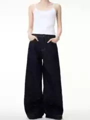 American Simple Retro Blue Straight Jeans for Men and Women Basic Loose Wide-Leg Cleanfit Pants Trendy
