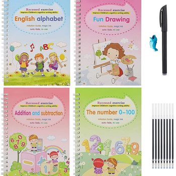 Cross-border Children's Enlightening Magic Writing Paste suit Full English Groove Practice Paste Painting Pre-control Pen Paste