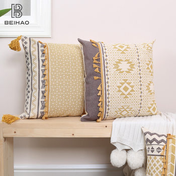 Antique Printed Cushion Cover Tassel Geometric Floral Pillow B&B Sofa Cushion Cover Source Factory