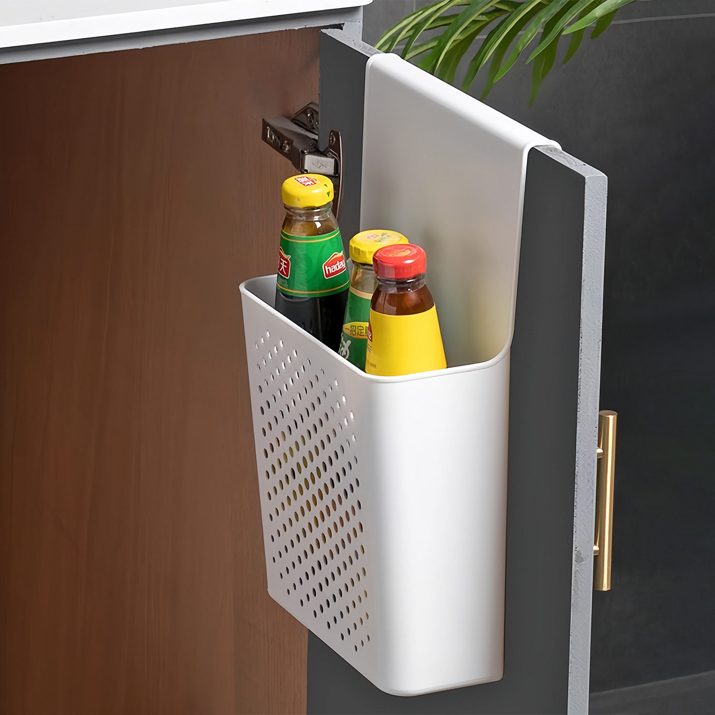 Wall-Mounted Storage Box Kitchen Cabinet Door Inner Shelf Hook Cling Film Cabinet Door Hanging Basket Organizer Storage Rack