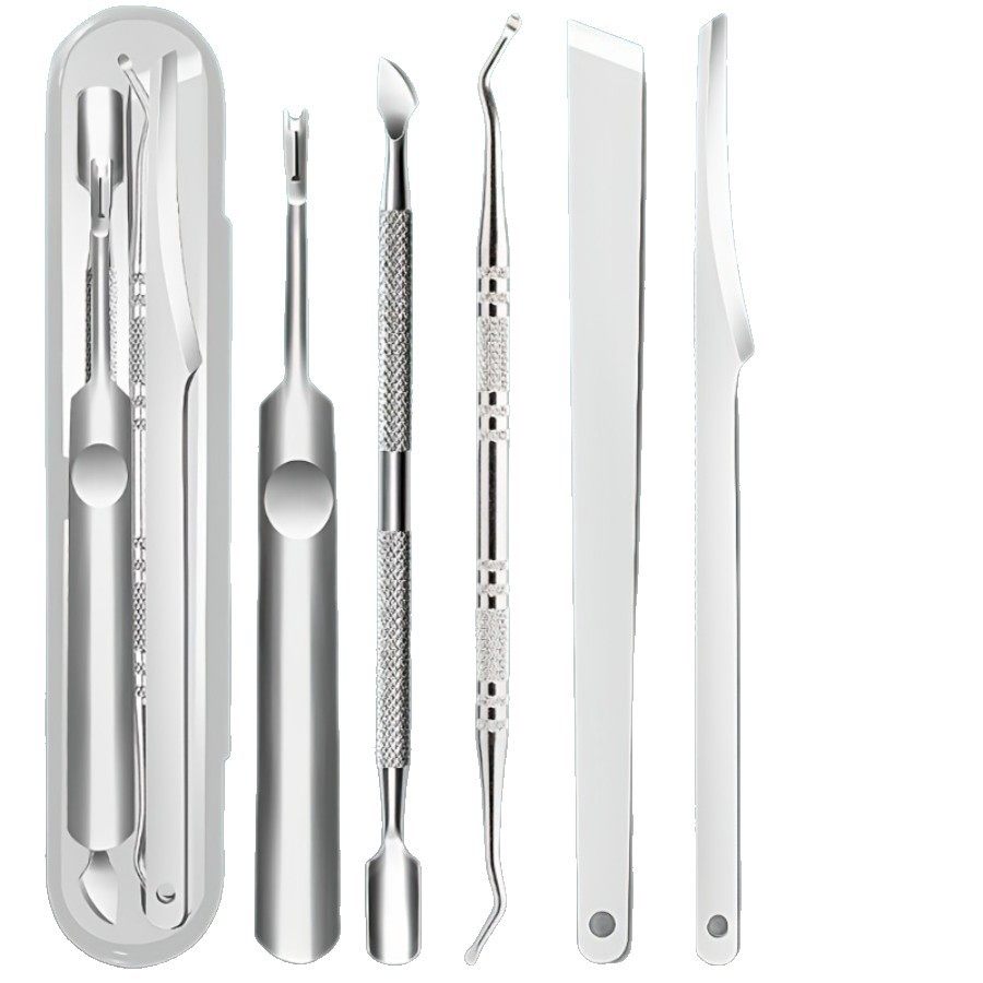 Cross-border hot-selling stainless steel pedicure knife suit dead leather fork double head nail picker foot shaving scraper 5-piece boxed