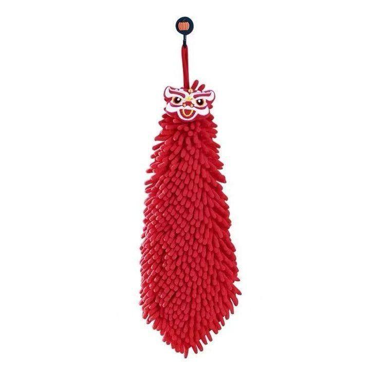 Hand towel hanging wedding red festive kitchen bathroom lion dance handkerchief cute chenille handball towel