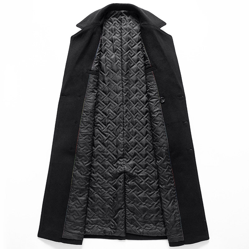 Mens Wool Blend Overcoat Mid Length Double Breasted Suit Collar Thickened Winter Fashion Outerwear Wholesale