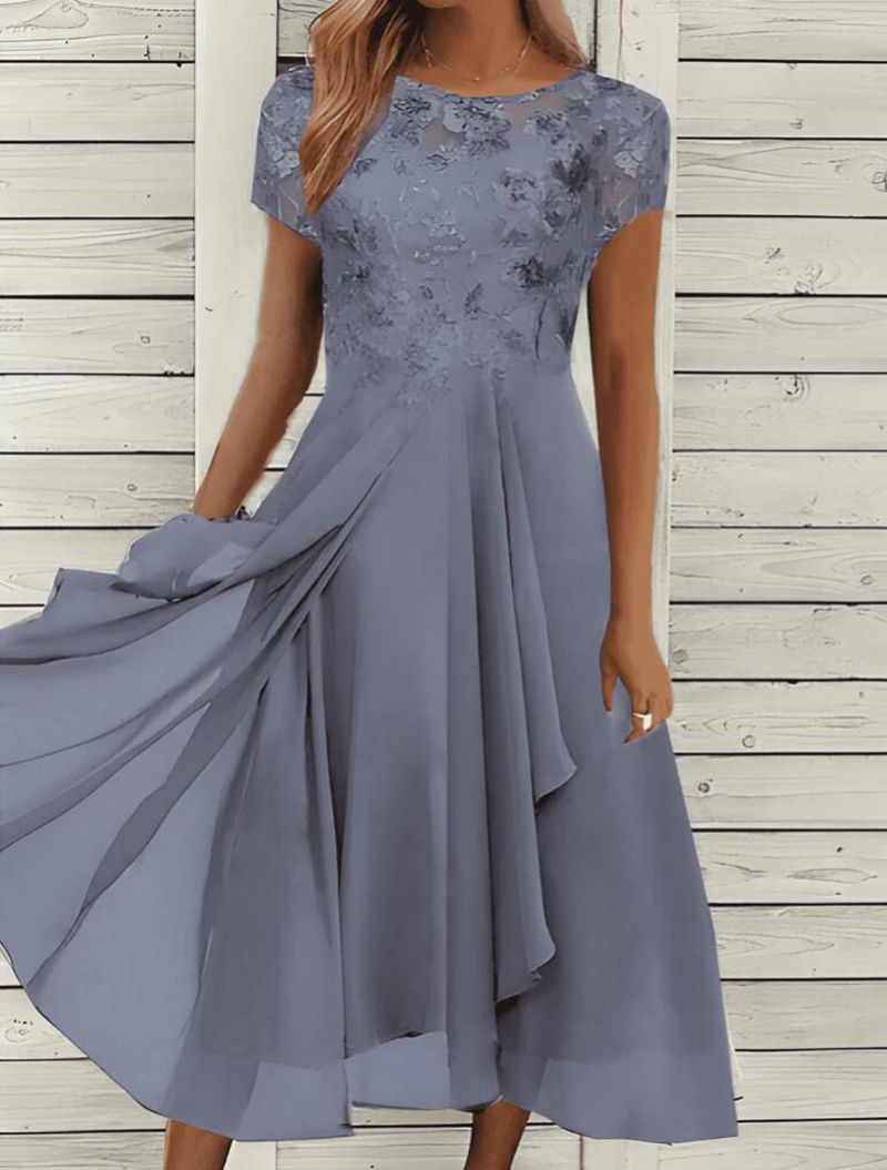 Chiffon Maxi Dress with Sequin Print Round Neckline Elegant Evening Wear Available in Multiple Colors and Sizes
