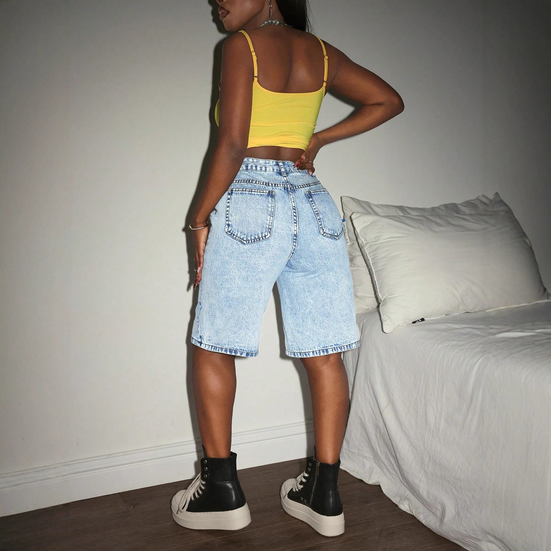 Fashionable Womens Denim Shorts Flame Print Letter Design Casual Style Available for Wholesale