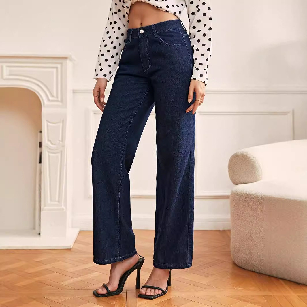 High Waisted Straight Leg Jeans Fashionable Vintage Style Casual Wear for Women Wholesale Available