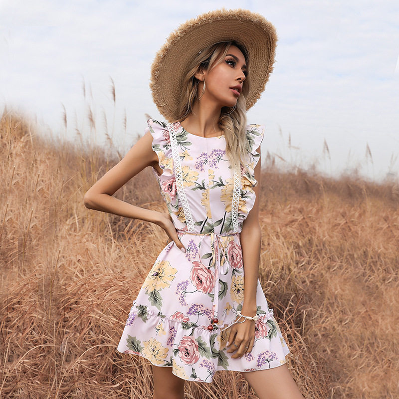 Summer Floral Lace Ruffle Dress Sweet Style European and American Fashion Perfect for Parties and Casual Outings