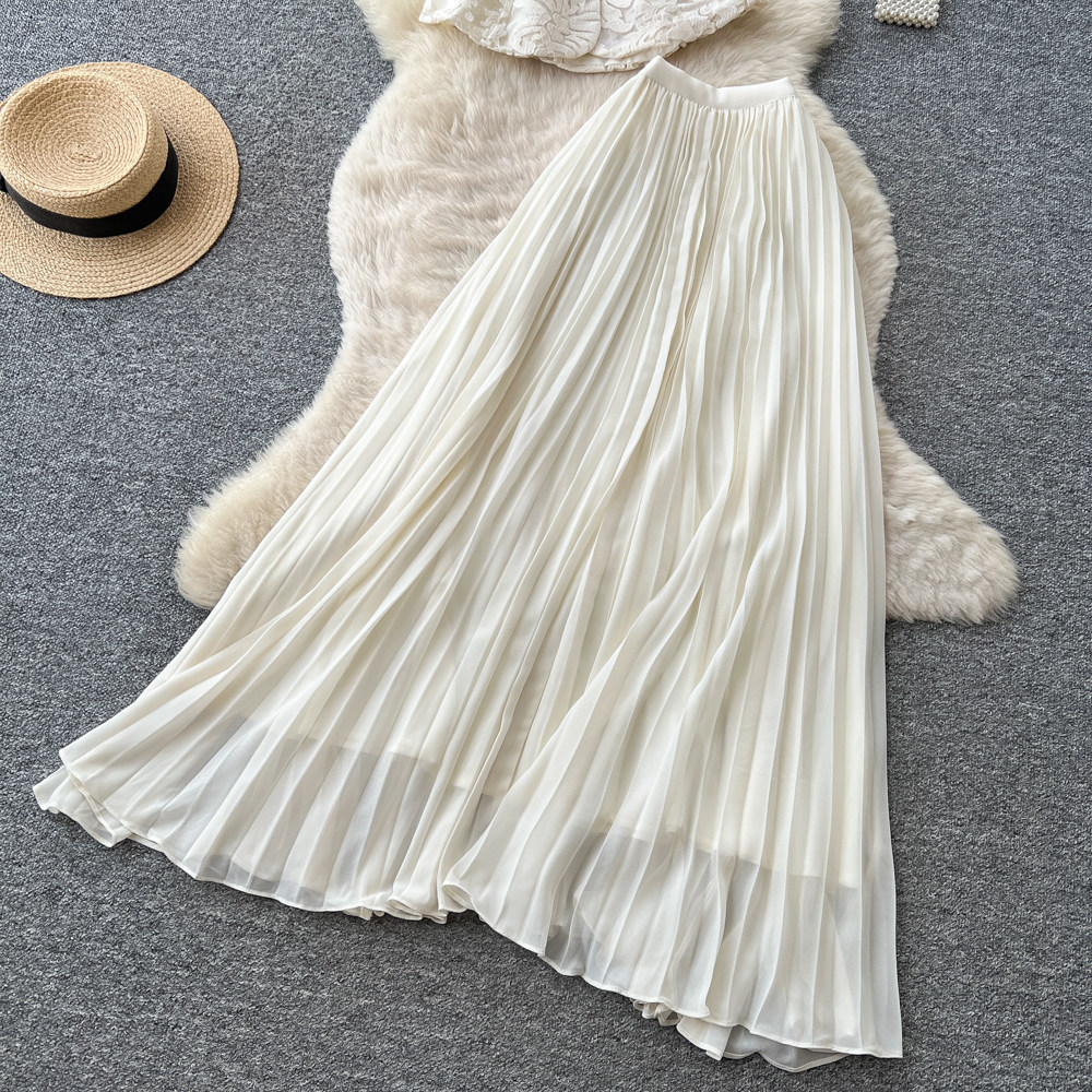 French Style V Neck Lace Embroidered Top with High Waisted Pleated Skirt Elegant Slim Fit Summer Outfit Wholesale