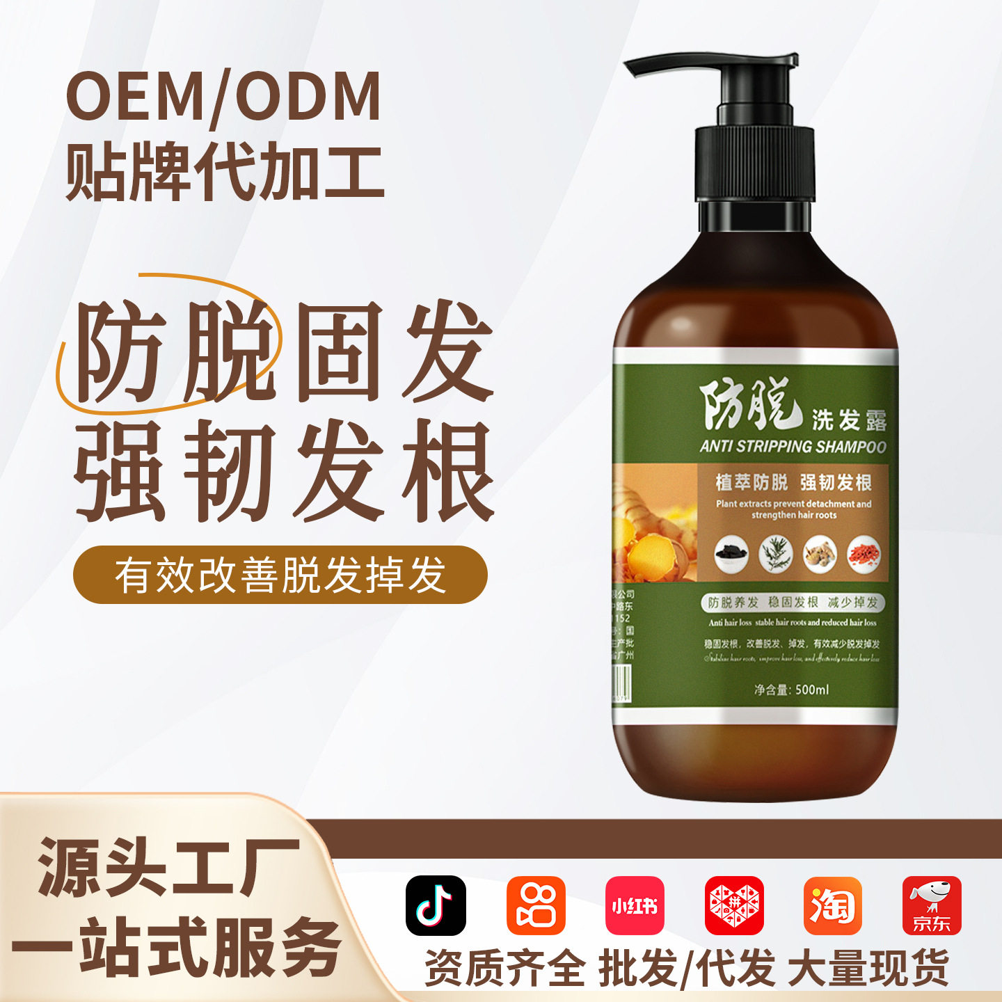 Live Broadcast Popular Anti-Hair Loss Shampoo, Strong Hair and Nourishing Hair, Ginger and Polygonum Multiflorum Shampoo Wholesale Customization