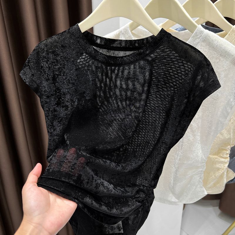 Womens Short Sleeve Mesh T Shirt Slim Fit Fashionable Cool Touch Cropped Design Summer Casual Wear OEM Available