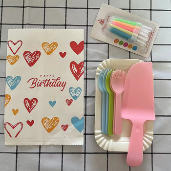 Birthday cake plate disposable thickened plate plastic knife and fork plate combination 5/10 people tableware set Wholesale