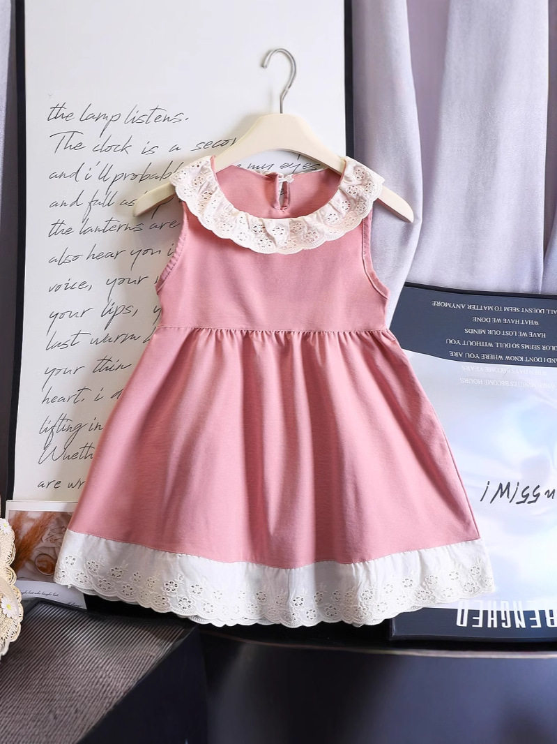 Nische Kinder-Sommerneuheit-Spitzen-Kinderkragen-Plissee-Kleid, süßes Rüschen-Prinzessinnenkleid