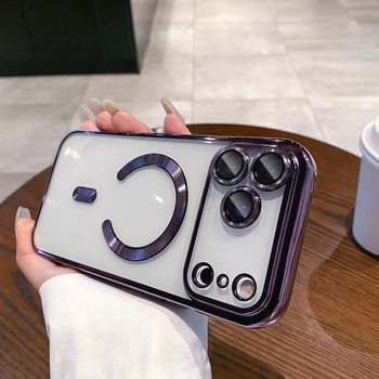 New Ip17Promax, 17Air Mobile Phone Case Electroplated Cd Pattern 17Pro Transparent Magnetic Suction with Tail 17 Protective Cover