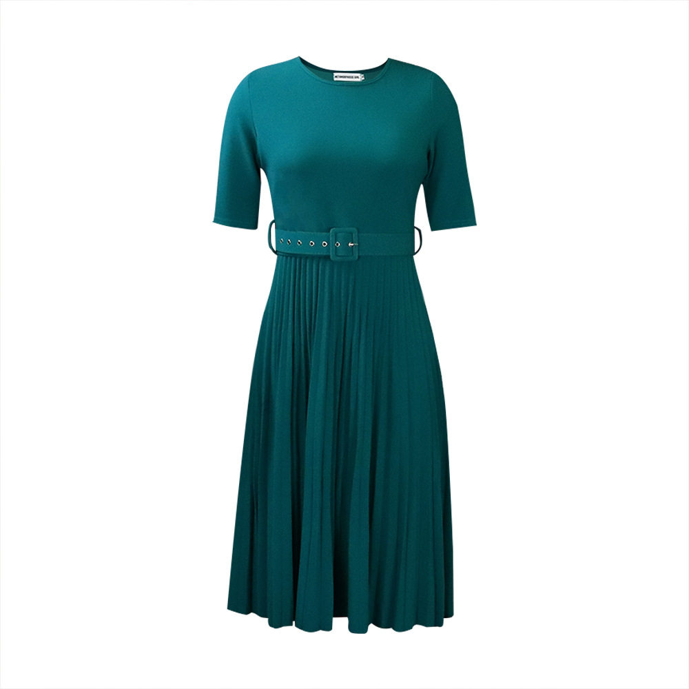 Pleated Midi Dress Round Neck Plus Size Elegant Design Perfect for Casual or Formal Occasions Wholesale Available