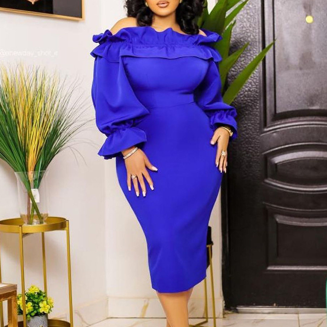 Off Shoulder Long Sleeve Dress Elegant Fit Plus Size Autumn Style Wholesale Womens Fashion Apparel