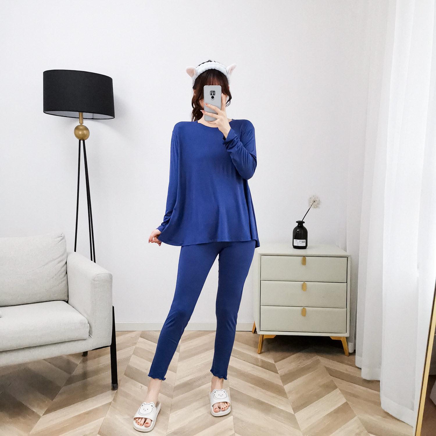 睡衣女秋季长袖宽松莫代尔韩版大码冬季家居服套装夏季哺乳月子服