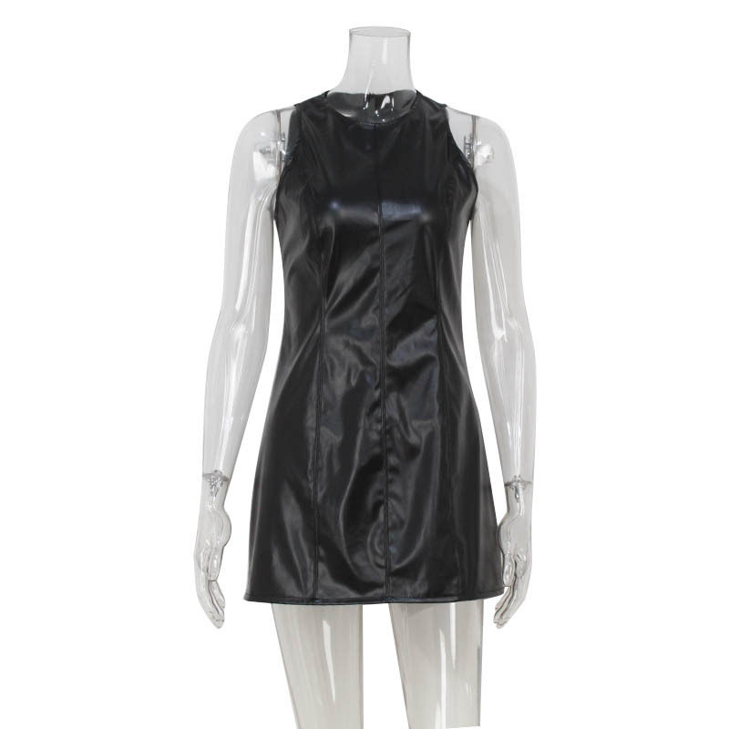 Sleeveless Bodycon Dress Vintage Style Sexy Fit PU Leather Fabric Perfect for Parties or Night Out Wholesale