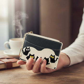 Cross-Border Cute Cat Short Zipper Small Wallet Women's Fashion Mini Pu Coin Purse Coin Bag Key Clutch
