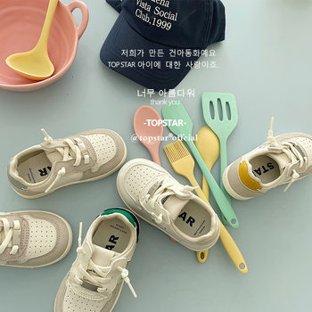 TS Children's Shoes Korean Style Baby White Shoes Boys Microfiber Leather Low-top Board Shoes Girls' Baby Lace-up Running Shoes