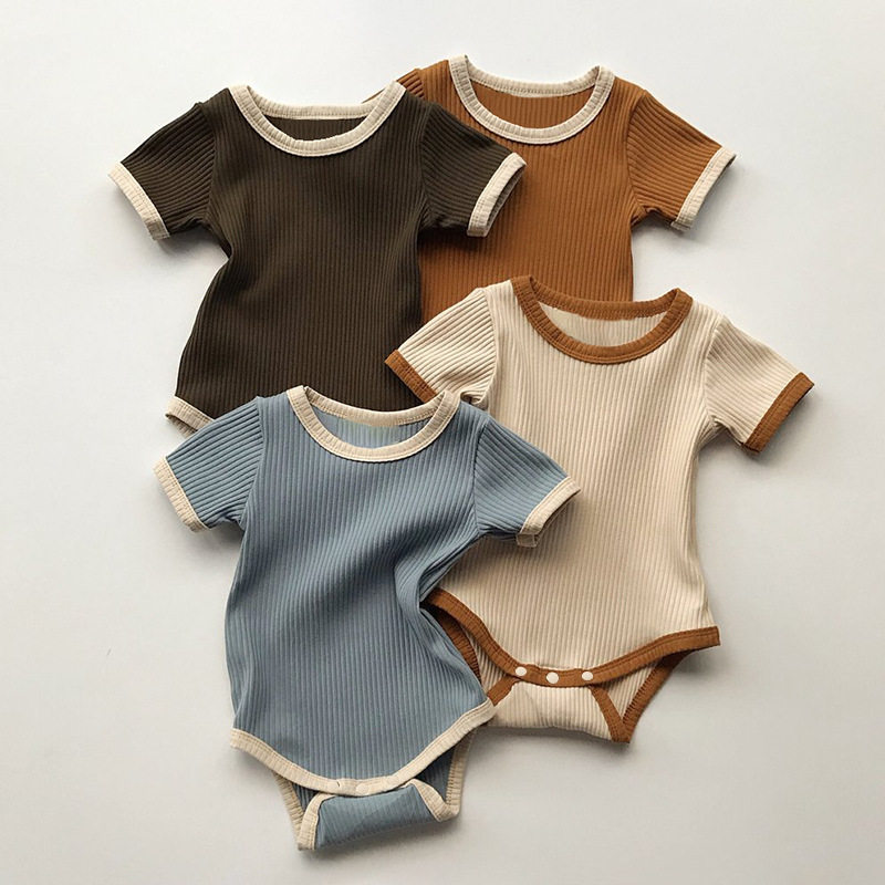 Cross-border New Baby Short-sleeved Climbing Suit Summer Baby Triangle Hats Pit Solid Color Bag Fat Clothes Summer Baby Clothes