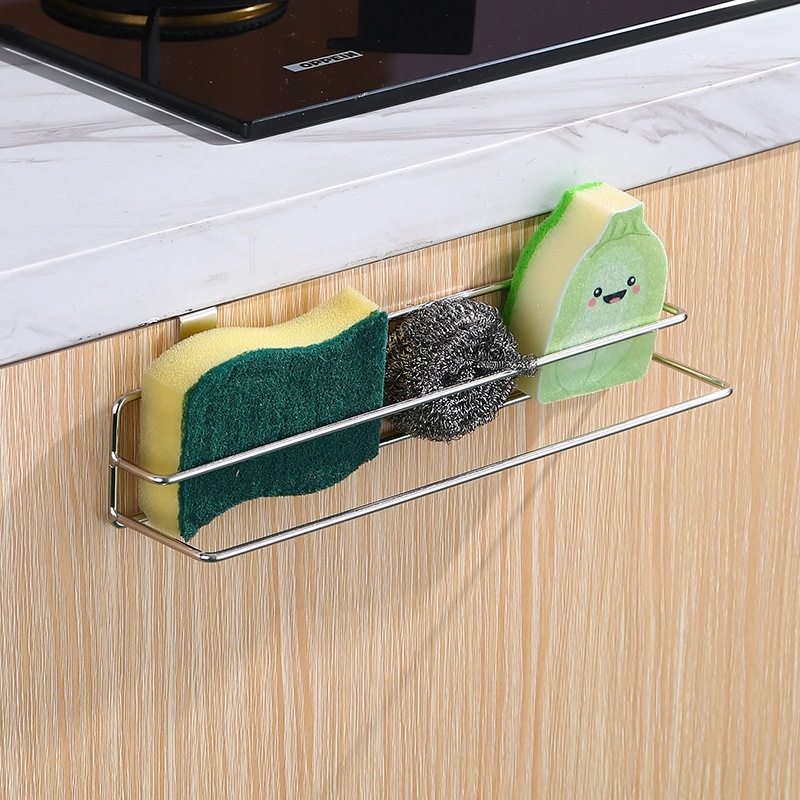 Non-perforated Stainless Steel Kitchen Towel Rack Wall-mounted Cabinet Door Storage Rack Bathroom Multifunctional Finishing Rack