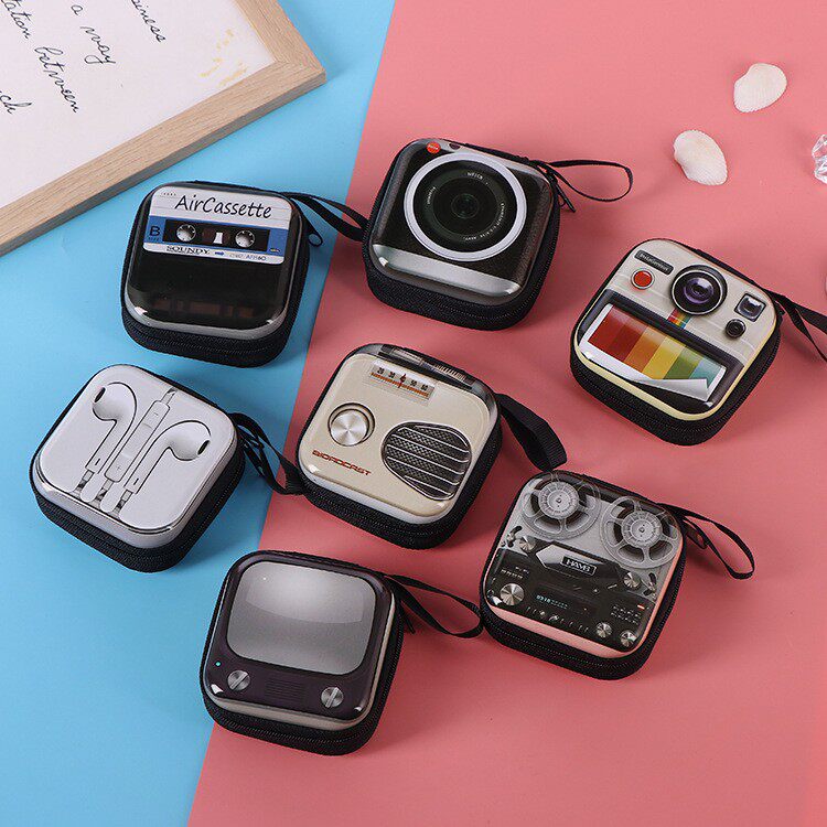 Vintage Tinplate Square Coin Purse Electric Key Coin Zipper Bag Headset Data Cable Organize Storage Box