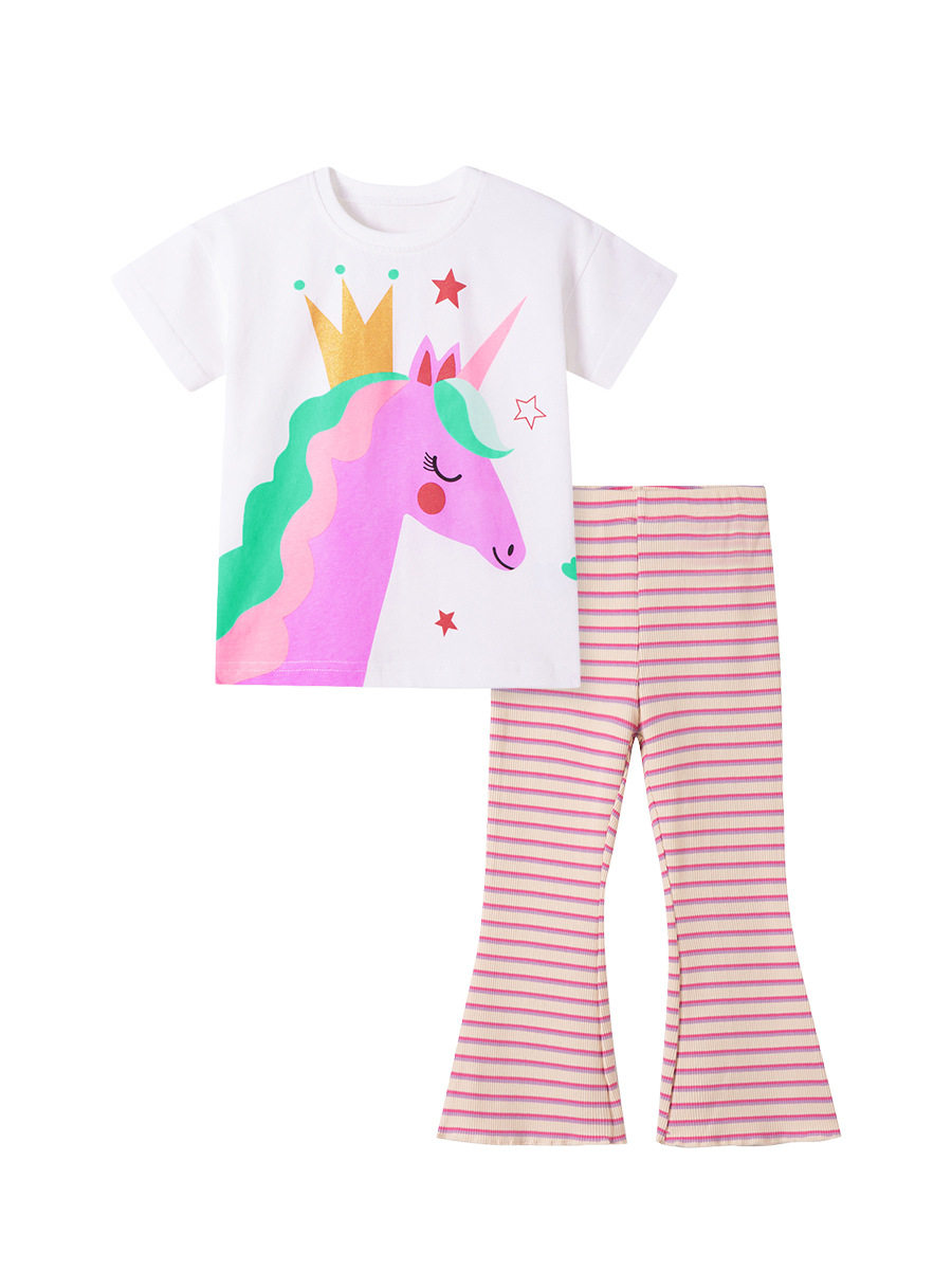 Source Factory Girls' Set, Summer Cartoon Kids' 2-piece Outfit, Girls' Set