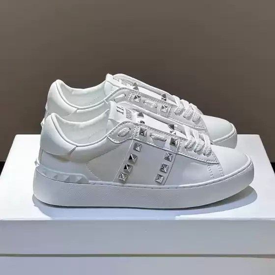 European Foreign Trade Casual Sports Shoes Rivet White Shoes Genuine Leather Fashion Trendy Couple Sneakers Color Matching Sneakers for Men