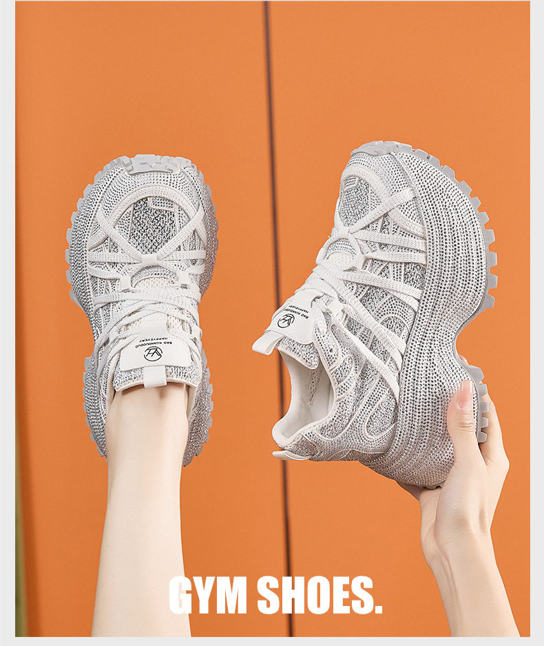 Sandal cao gót nữ hở mũi quai ngang đế dày, gót siêu cao 8 cm, phối đá lấp lánh — Đen, Bạc, Trắng chi tiết 11