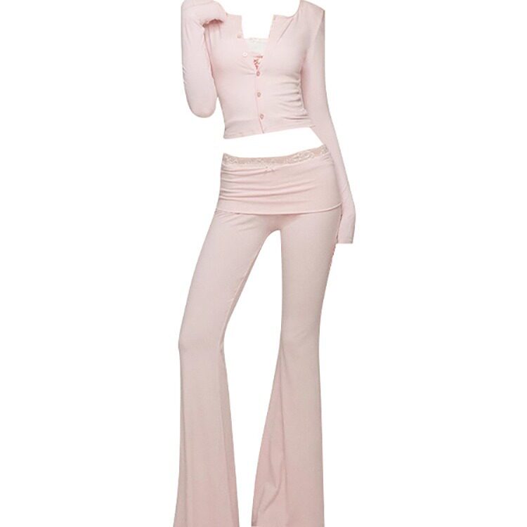 Spice Girls suit Niche Long-sleeved Knitwear Slim-fit Slimming Top Women's Sweatpants Trousers Trousers Trousers Two-piece Set