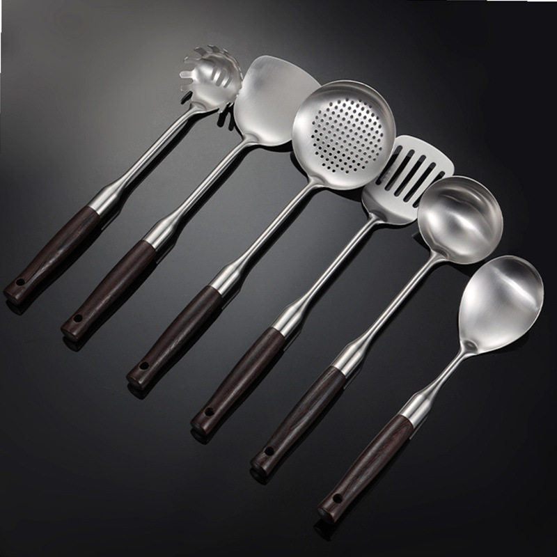304 Stainless Steel Kitchen Cooking Tools Chicken Wing Wood Handle Cooking Spoon Spatula Pot Spoon Household Multi-Piece Gift Set