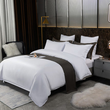 Hotel Four-Piece Set Pure White Polyester-Cotton Bed Bed Sheets Set Hotel B&B Three-Piece Set Bed Bed Sheets Bedding