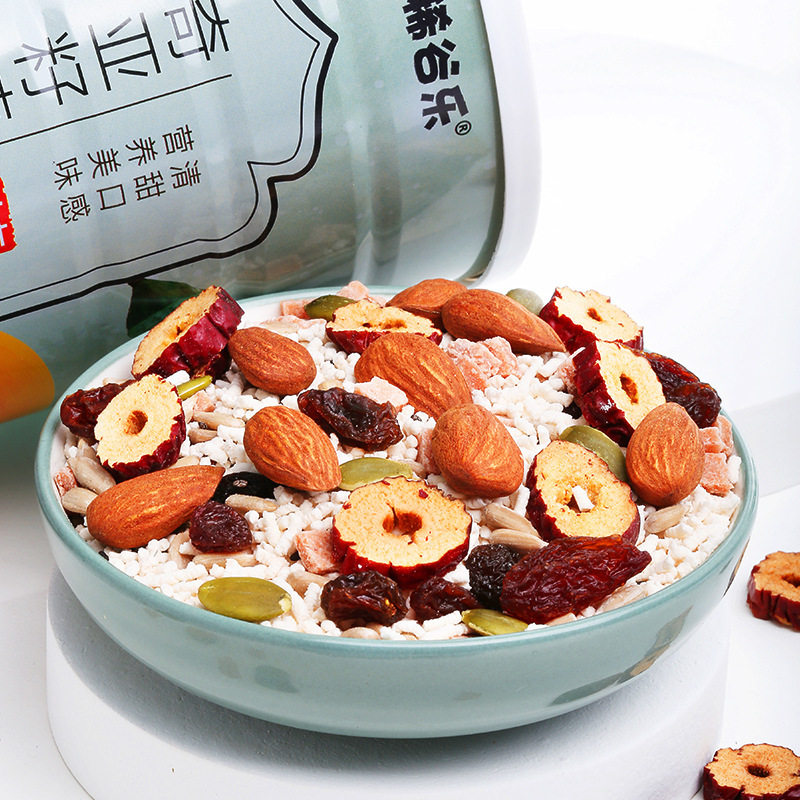 [Free Glass Bowl and Spoon] Fruit, Nuts, Lotus Root Powder Soup, Chia Seeds, Red Dates and White Fungus Breakfast Nutritious Meal