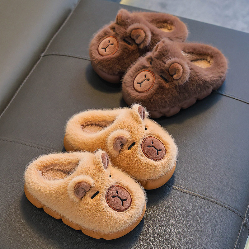 Kapibala Kidsren's Cotton Slippers for Boys and Girls in Winter Family Indoor Fleece-Lined Warm Kidsren's Furry Slippers for Women