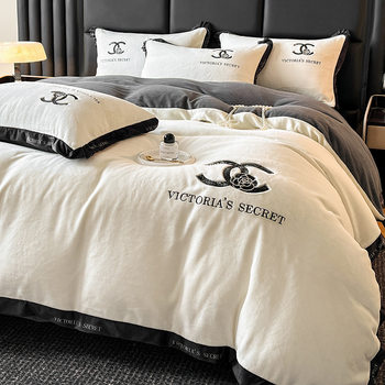 Embroidered Milk Velvet Four-Piece Set, Class a Anti-Static Winter Fleece-Lined High Weight Four-Piece Set, Warm Velvet, Thick French Velvet