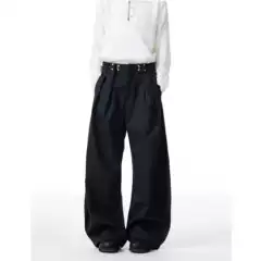 American Retro Pleated Design Unisex Spring and Autumn Vertical Striped Wide-Leg Loose Straight Casual Long Pants Scimitar Dress Pants