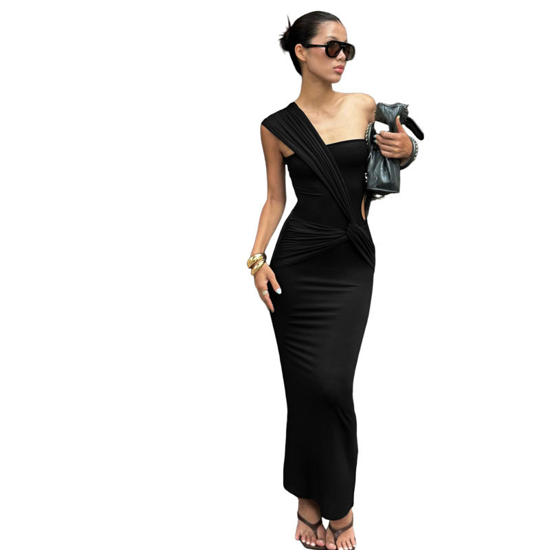 Off Shoulder Bodycon Dress Sexy Hollow Out Color Block Design Slim Fit Autumn Winter Fashion Wholesale Available