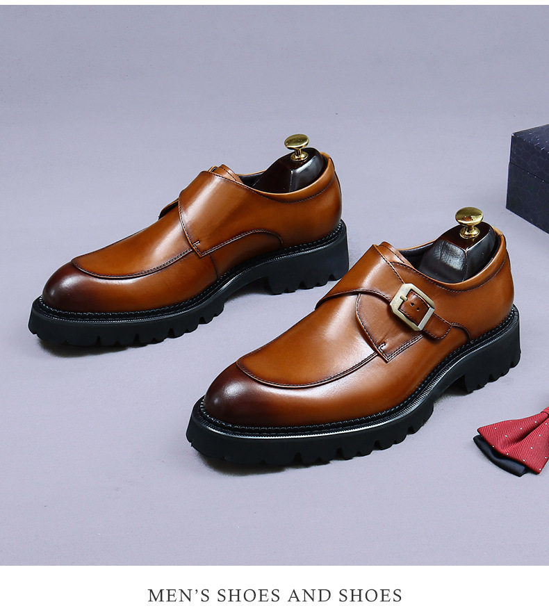 Giày monk strap nam da bò mũi tròn khóa thủ công — nâu, đen