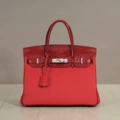 Red Crocodile-Pattern 30CM Silver Hardware