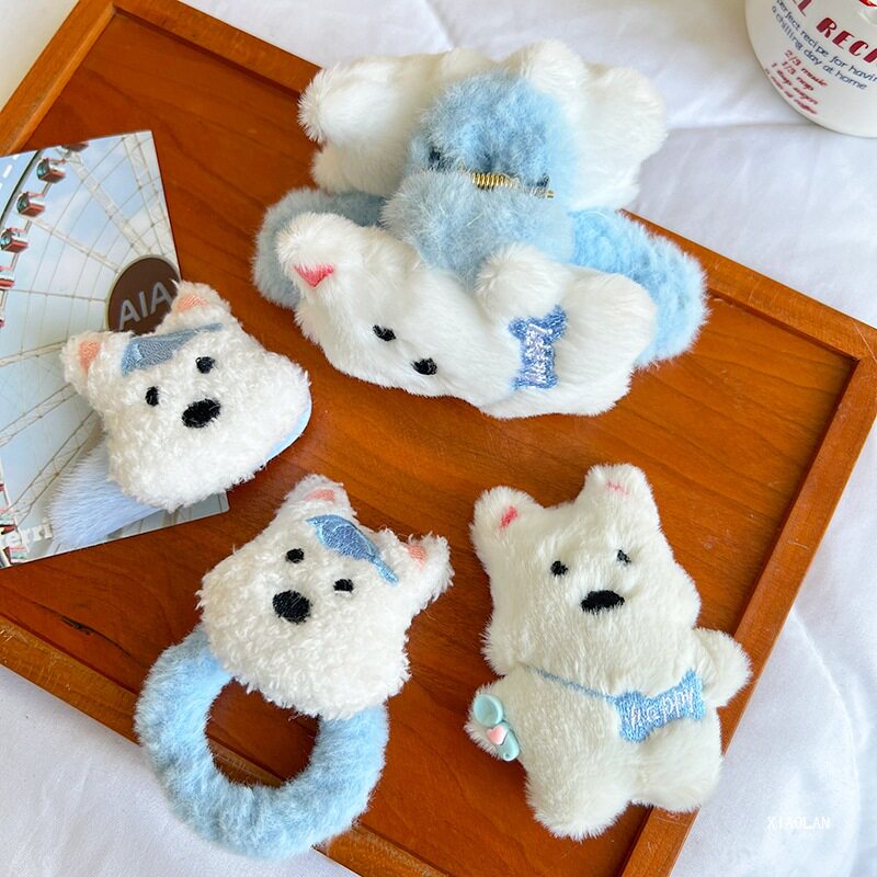 西高地毛绒小狗发夹高颜值可爱软萌少女甜美ins学生发圈配饰毛毛