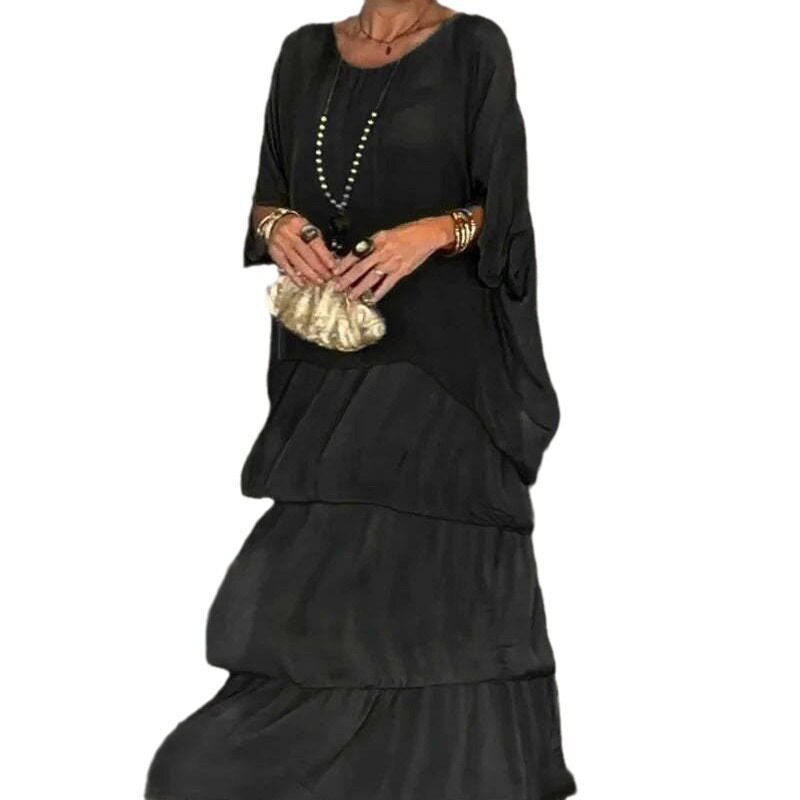 Chiffon Batwing Sleeve Maxi Dress Elegant Round Neck Trendy Design Lightweight Fabric Perfect for Spring Summer