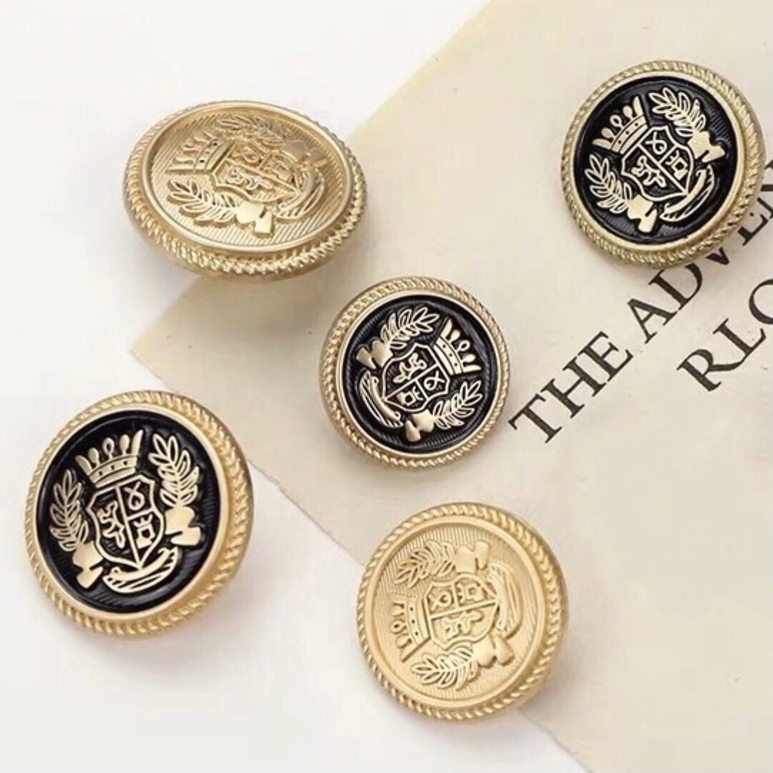 Fashionable Metal Crown Buttons Jk British Preppy Style Suit Coat Windbreaker Shirt Buttons Wheat Ear Badge Decorative Buttons