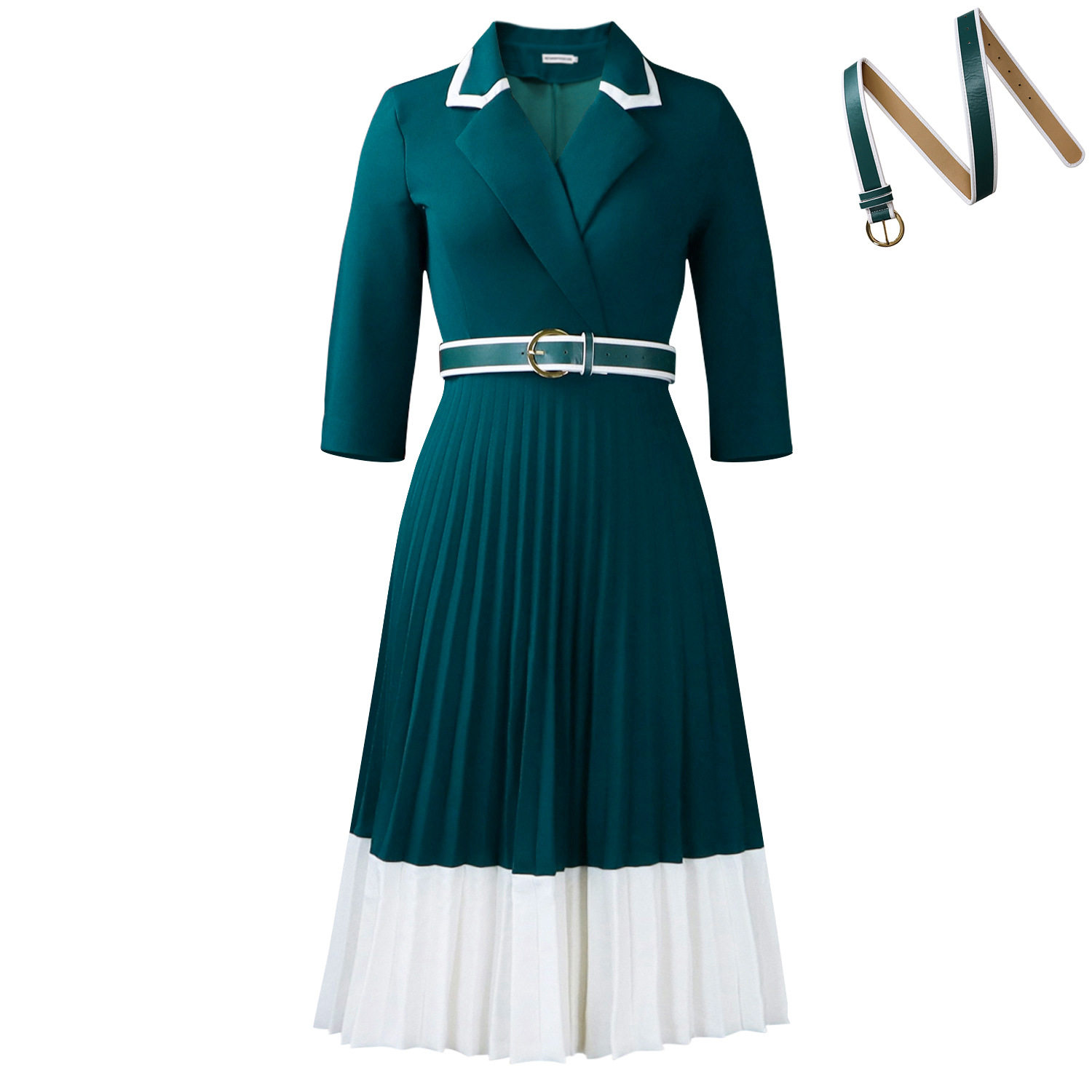 Color Block A Line Dress Long Sleeve Pleated Solid Color Autumn Winter Fashion for Women Wholesale Available