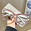 New hot selling colorful large frame glasses frame pearl embellished ins cat eye glasses rainbow ladies glasses